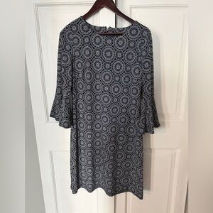 Tommy Hilfiger Navy and White Long Bell Sleeve Dress